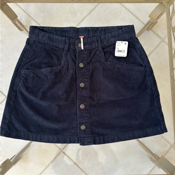 New Free People Ray Corduroy Button Front Mini Skirt in Ebony - Picture 3 of 4
